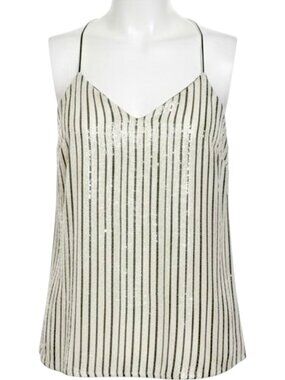 Banana Republic Sequin Cami Ivory Striped V-Neck XS
